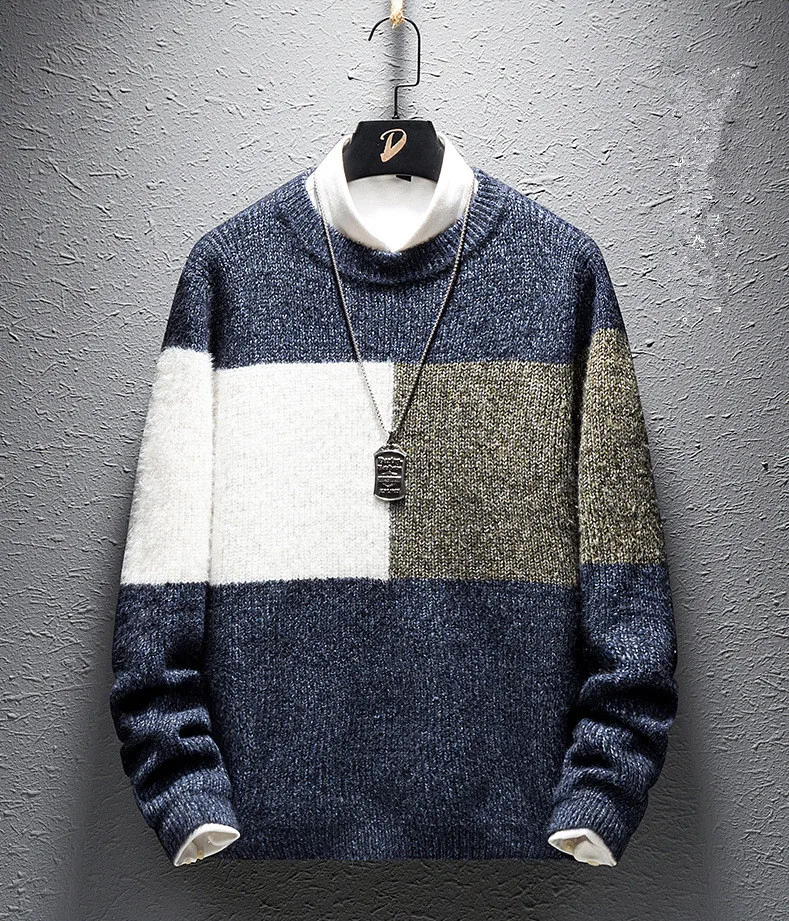 

Men's Sweater New Autumn Large Size Long-sleeved O-neck Slim Casual Fashion Contrast