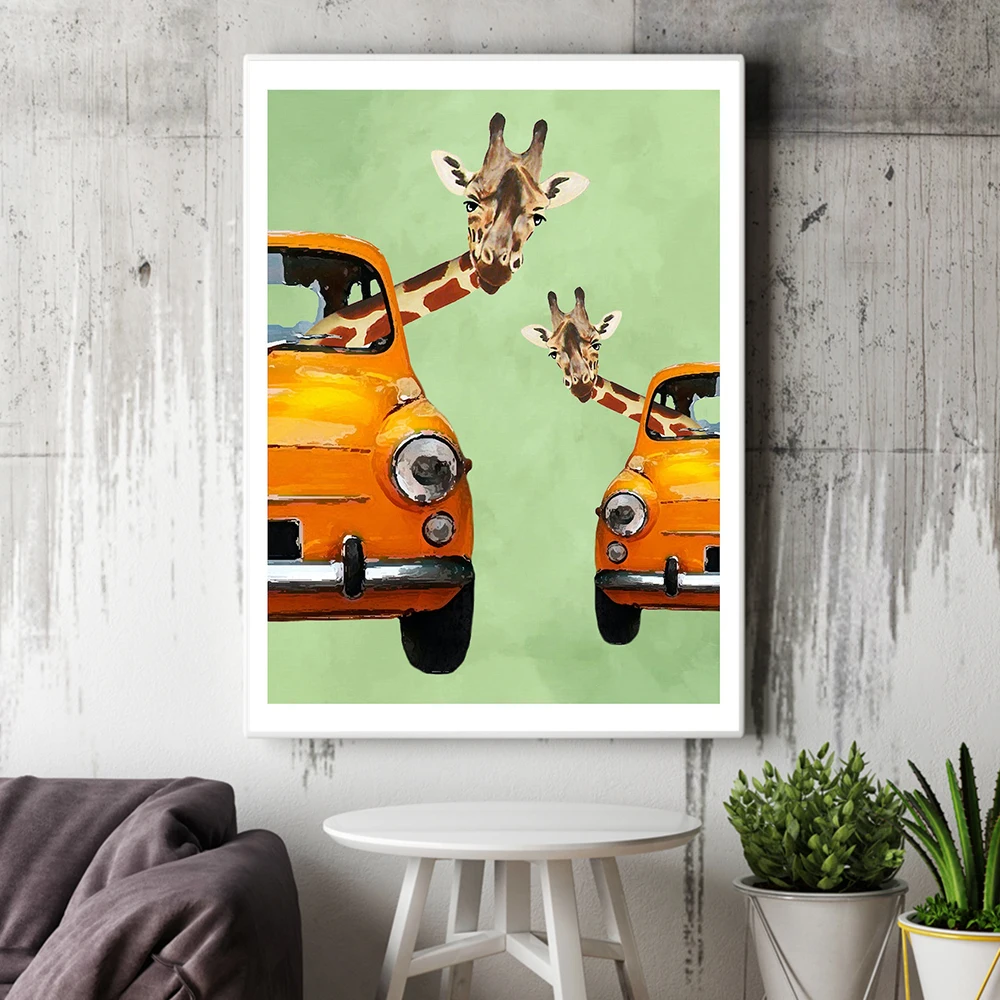 Giraffen in gele auto's Cartoo - Baby Nursery Yellow Walls recensie en prijs