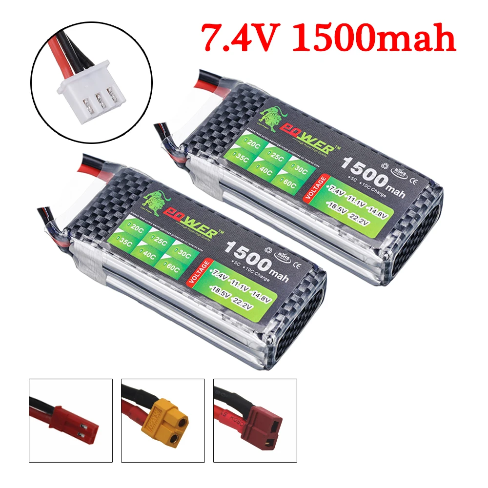 7.4V 2S Lion 1500MAh Công Suất Pin Lipo 35C MAX Cho Máy Bay Không Người Lái FPV Quadcopter RC Xe Thuyền máy Bay Trực Thăng Pin Phần