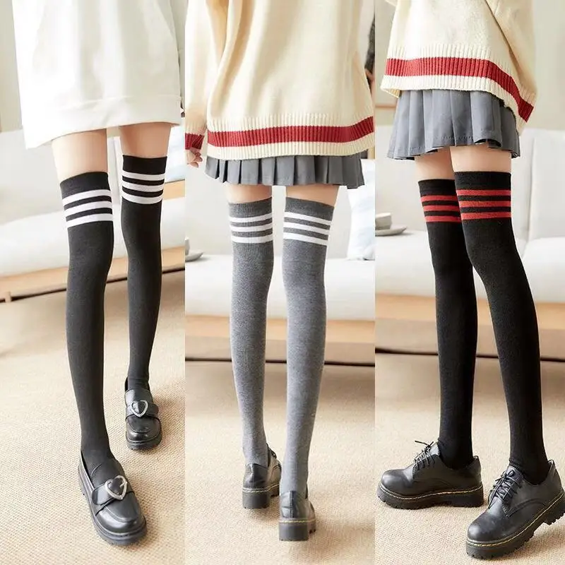 NEW HOT Anime JK Cosplay Stocking Dance Socks Girl Fashion Sexy Black White Striped Long Socks Women Thigh High Knee Sock Gift