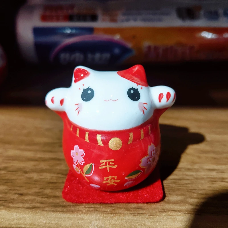 HOVFELER Japanese Ceramic Daruma Crafts Cartoon Lucky Cat Fortune Ornament Landscape Home Decor  Accessories Gifts