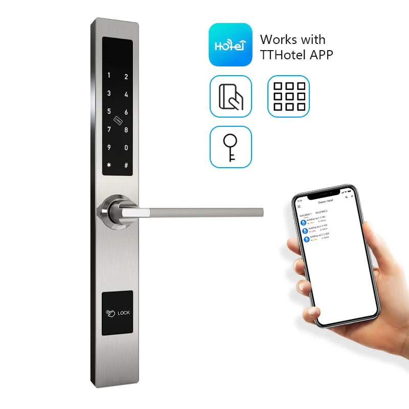 Wireless Bluetooth Online Digital Hotel Door Lock Card System on Aluminum Slim Door