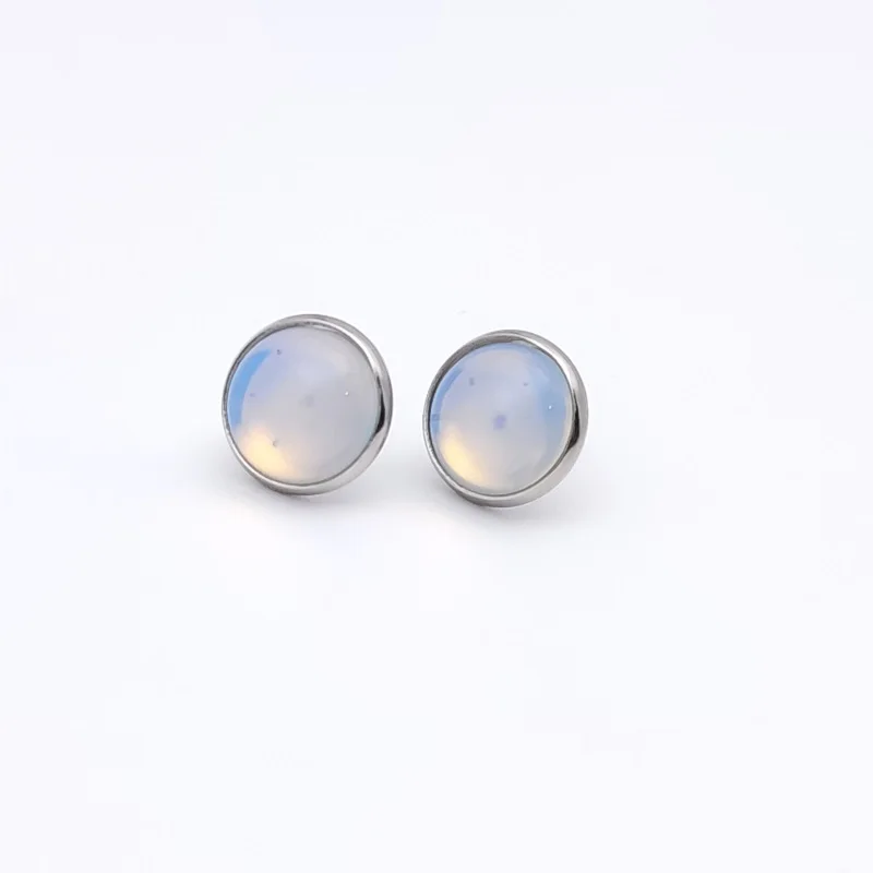 Wholesale 10mm Cabochon Stainless steel Stone Stud Earrings Tiger Eye Opal Pink Crystal Adjustable earing for Women Girl Jewelry