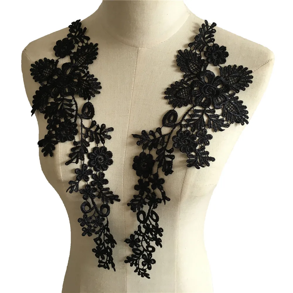 High quality Embroidery Black Applique Lace Collar Sewing Lace Fabric DIY Neckline Dresses Accessories Supplies A pair of sale