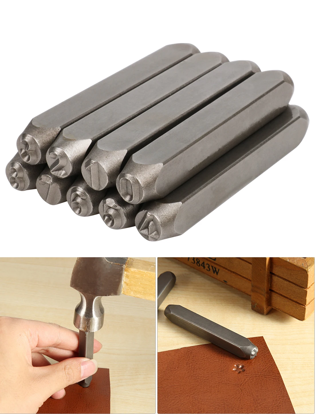 6mm High Hardness Carbon Uppercase Number Metal Stamp Steel Reverse Punch Set DIY Tool for Mold Metal Wood Leather 9Pcs(0-9)