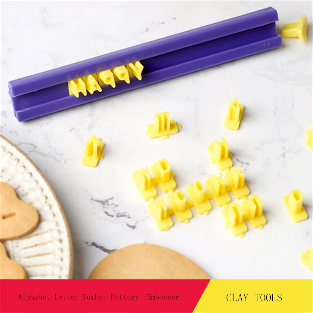 1ชุดตัวอักษรตัวอักษรเครื่องปั้นดินเผากดแสตมป์ Embosser Cutter อุปกรณ์เสริม