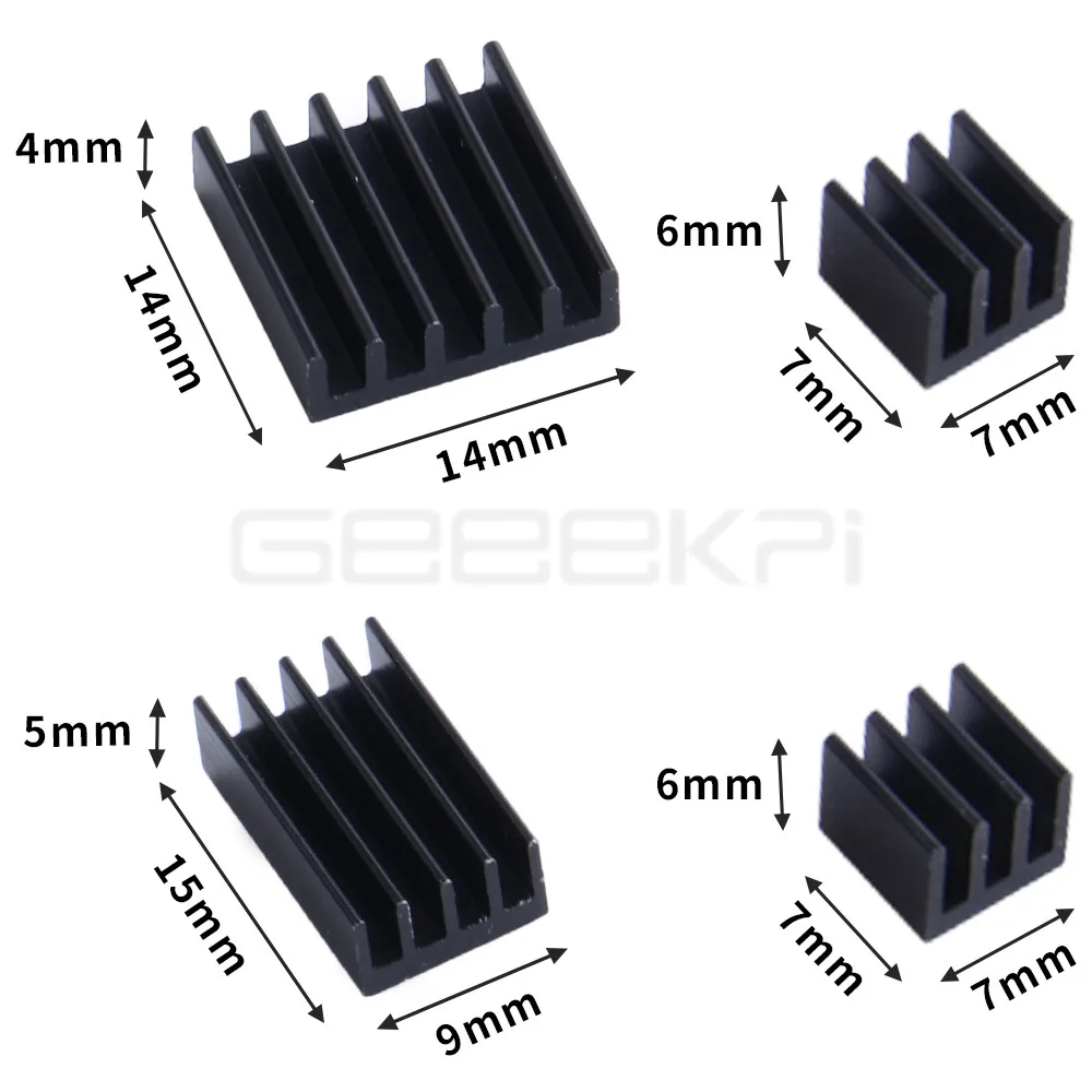 GeeekPi 1 Lot de 4 pcs Dissipateur de Chaleur En Aluminium Argent/Noir ou 2 ou 5 ensemble Pack pour Raspberry Pi 4B Pi 4 Modèle B