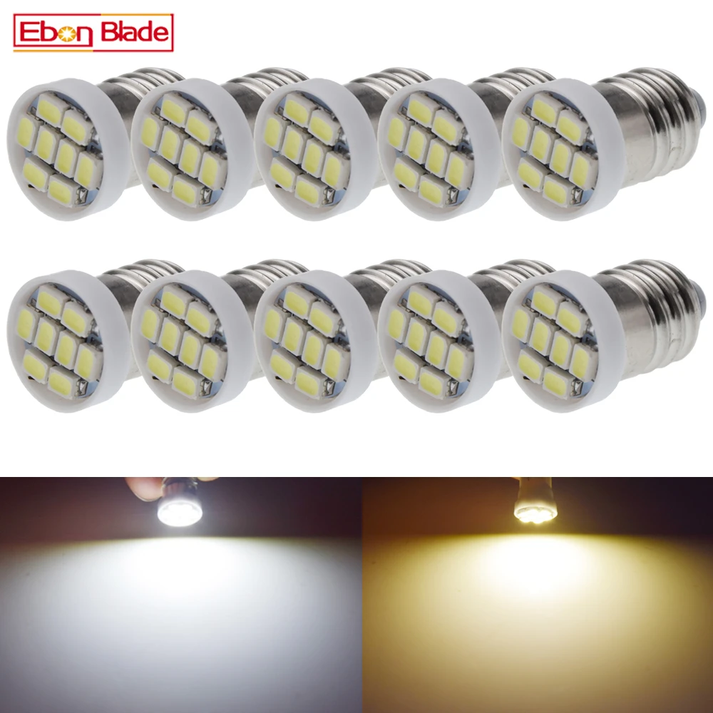 10Pcs Warm/White E10 LED 8 SMD 1210 Bulb Light DC 12V For DIY Door Trunk Lamp Car Interior Lighting Flashlgiht Torch 6000K 4300K