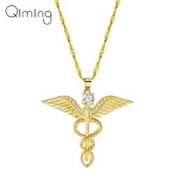 Angel's Wings Necklace Women Moissanite Snake Ouroboros Magic Wand Caduceus Emergency Medical Medical Doctor Nurse Jewelry