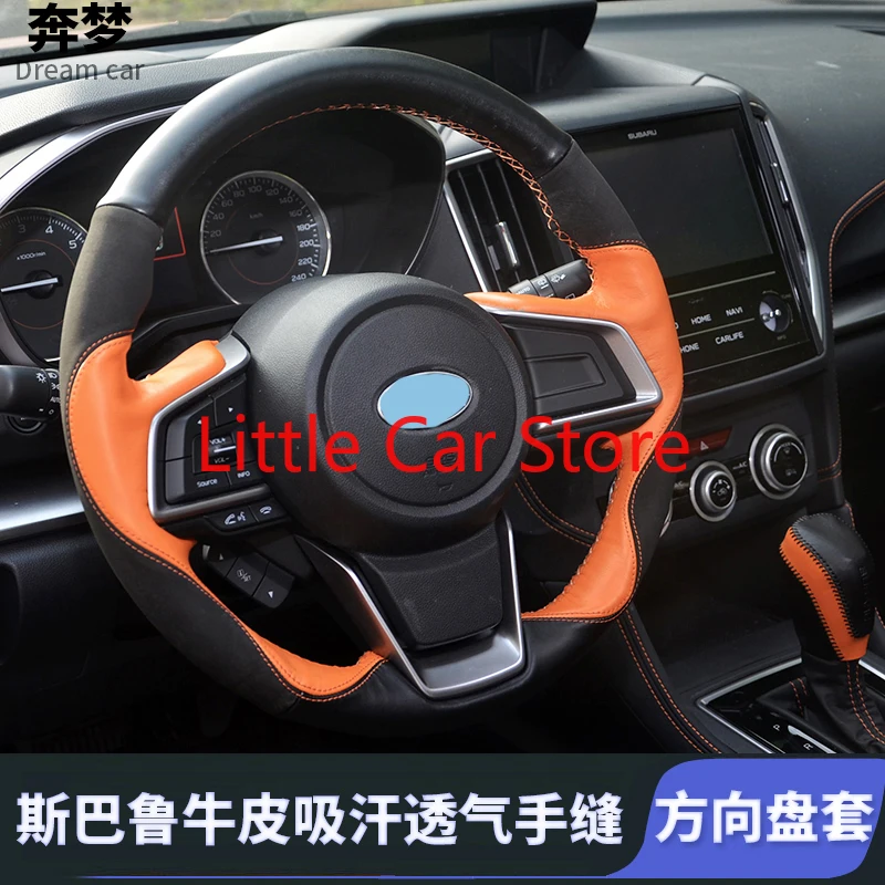 

For Subaru Forester Outback XV 18-21 DIY Sew Hand Top Black Suede Leather Steering Wheel Cover Car Interior Accessories