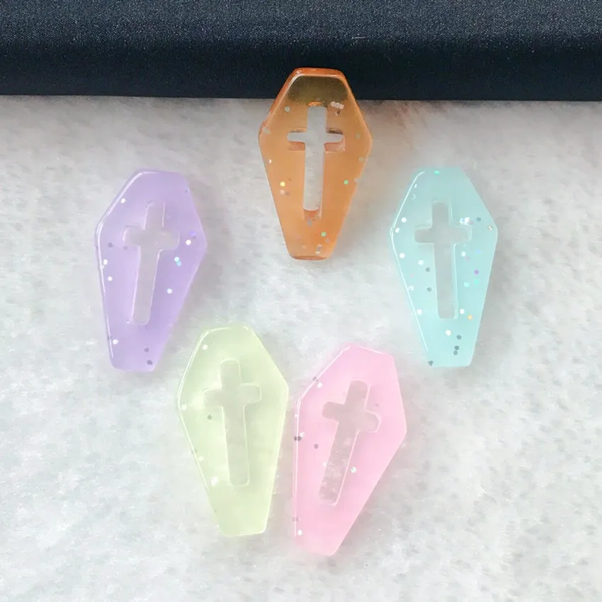 10pcs  29*16mm Punk Style Coffin Planchette Charms Flat back Resin Cross  Accessory for Necklace Pendant DIY Making