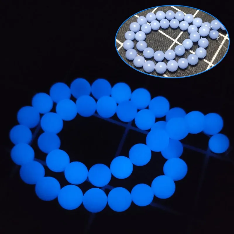 

6/8/10mm Luminous Light Glowing Blue Round Stone Loose Beads for Jewelry Making Bracelet and Necklace Loose Round 15" Strand