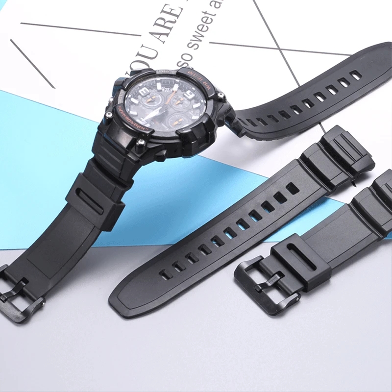 Correa de reloj de resina para hombre, accesorio adecuado para Casio W-S220, HDD-S100, MCW-100H, deportivo, resistente al agua, con hebilla