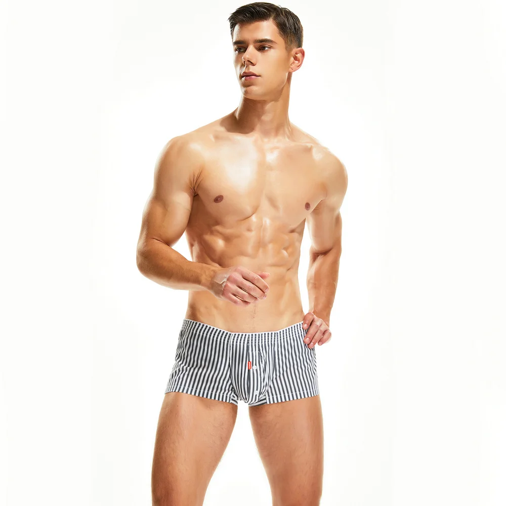 SEOBEAN Atmungsaktive, gestreifte Boxershorts für Herren, U-konvexer Beutel mit Knopfdetail, bequeme Loungewear, Pyjama-Unterwäsche für den täglichen Gebrauch – Detail 8