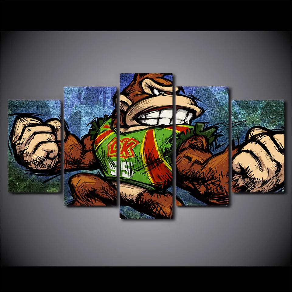 5 Panel Donkey Kong Game Modular Paintings HD Prints Posters Canvas Wall Art Decorative Pictures