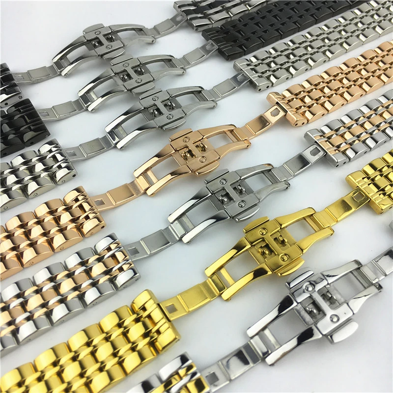 12 14 15 16 17 18 19 20 21 22 23 24mm Watch Band Solid Stainless Steel Watch Strap Butterfly Buckle Replacement Metal Bracelet