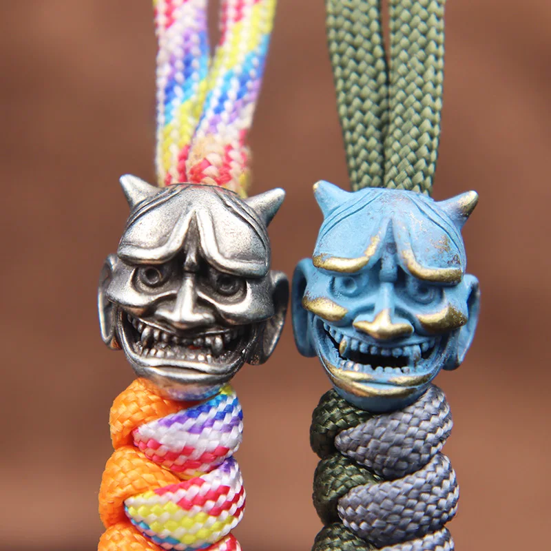 Brass Japanese Prajna Skull Head Knife Beads Paracord Lanyard Charms DIY Ghost Hannya Mask Umbrella Rope Bracelets  Accessories