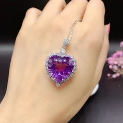 2025 Luxury Heart Style Purple Amethyst Pendant for Girl Fine Necklace Big Size Good Cut Natural Gemstone Birthday Party Gift