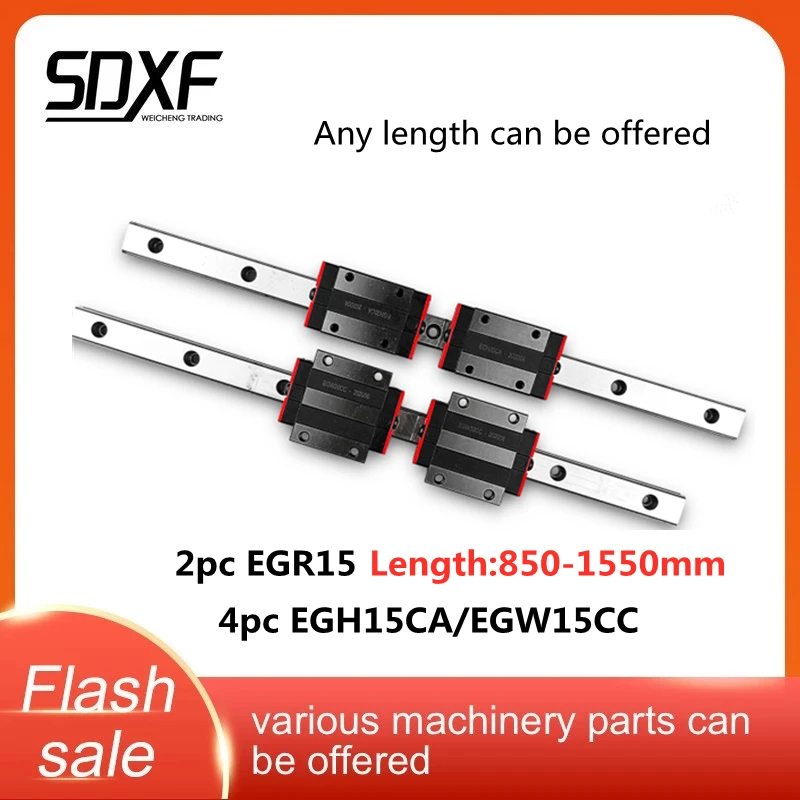 Linear guide EGR15-850 900 950 1000 1050 1100 1150 1200 1250 1300 1350 1400 mm 2 guide rails and four sliders EGH15CA/EGW15CC