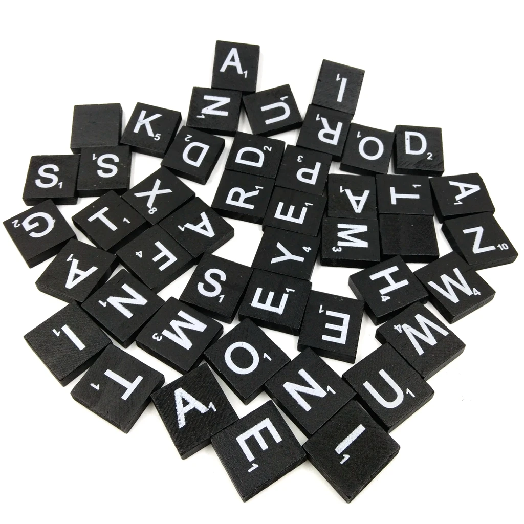 100 Pcs Wooden 26 Alphabet Tiles Black Letters & Numbers For Game Crafts