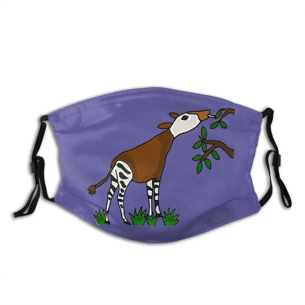 Cool Okapi Cartoon Print Washable Filter Anti Dust Mouth Mask Okapi Animals Zebra Africa Nature Giraffe Cool