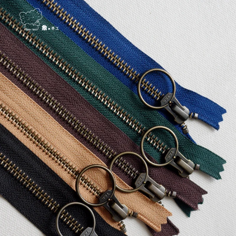 

50pcs/Lot Vintage Ring Metal Ykk Zipper 5# 20cm 30cm 35cm 45CM 50cm Close End Bronze Teeth Leather Handbag Sewing Accessory