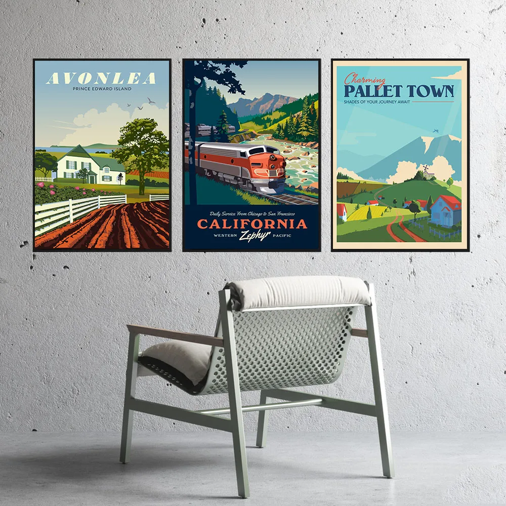 Lukisan Kanvas Seni Dinding Cetak Kota Poster Anime Perjalanan Palet Kota Avonlea Gambar Pemandangan untuk Dekorasi Interior Rumah
