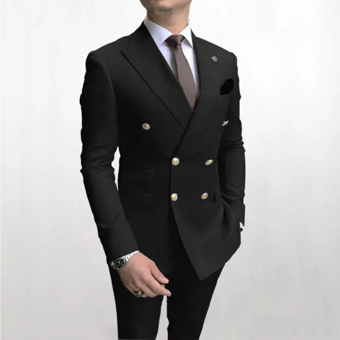 

2021 New Arrival Contrast Design Party Suits Black Men Slim Fit Suits Pant Prom Doube Breasted Suit Costume Homme (Jacket+Pants)