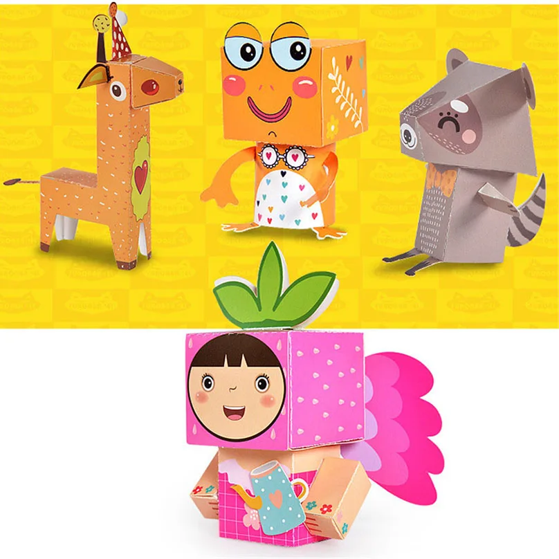 Children Cartoon Origami Book DIY Handcraft Art Toy Cute Animals Pattern Puzzle Double Sided Origami Paper New Year Xmas Gifts