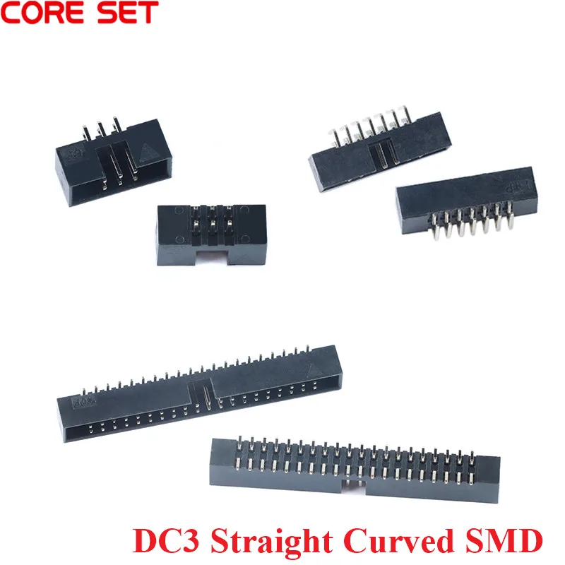 10Pcs DC3 Connector 6/8/10/12/14/16/20/24/26/30/34/40/50P Pins Straight Curved SMD 2.0mm Pitch 2*n Pin Simple Socket IDC Connect