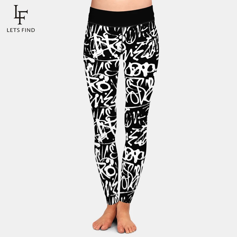 LETSFIND Brand Fashion Winter Women Pants 3D Doodle Letter Element Digital Printing High Waist Soft Workout Leggings