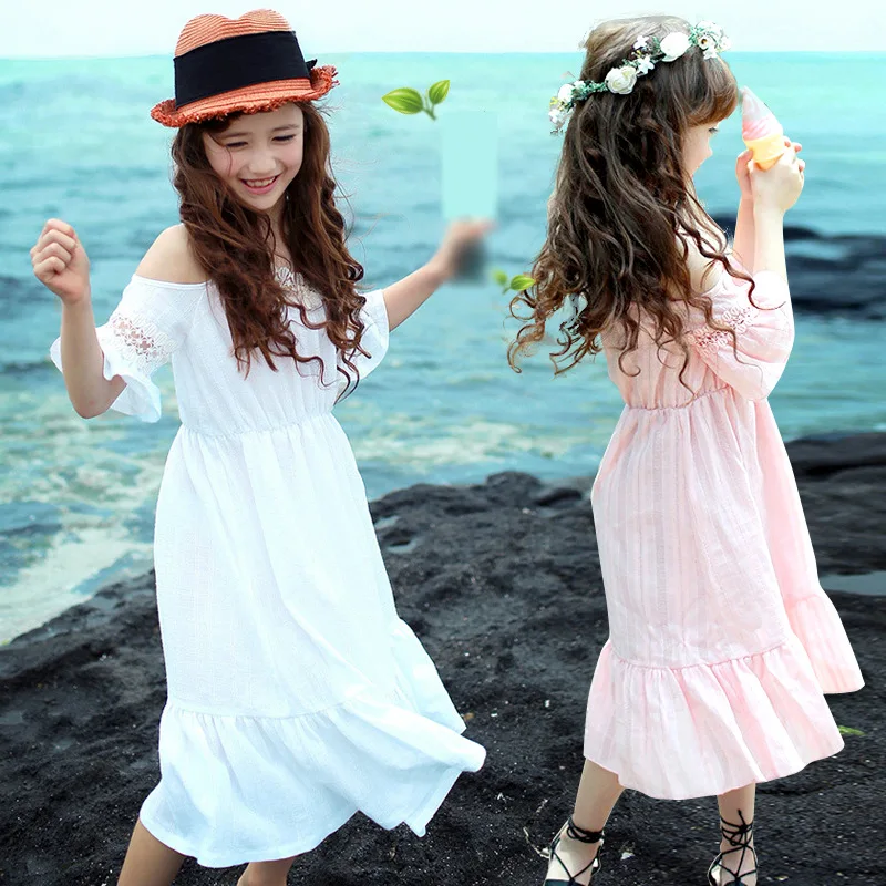 

Flower Girls Dress for Wedding Birthday Party Child Holidays Eid White Pink Long Dresses Formal Kids Communion Christening Gowns