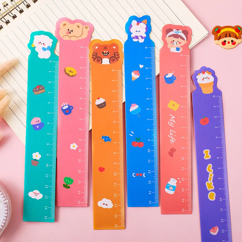 6 Pcs /set Cute Pet Straight Ruler Student Stationery Painting Measuring Ruler Multifunction DIY Drawing Tools 15cm Office Learn