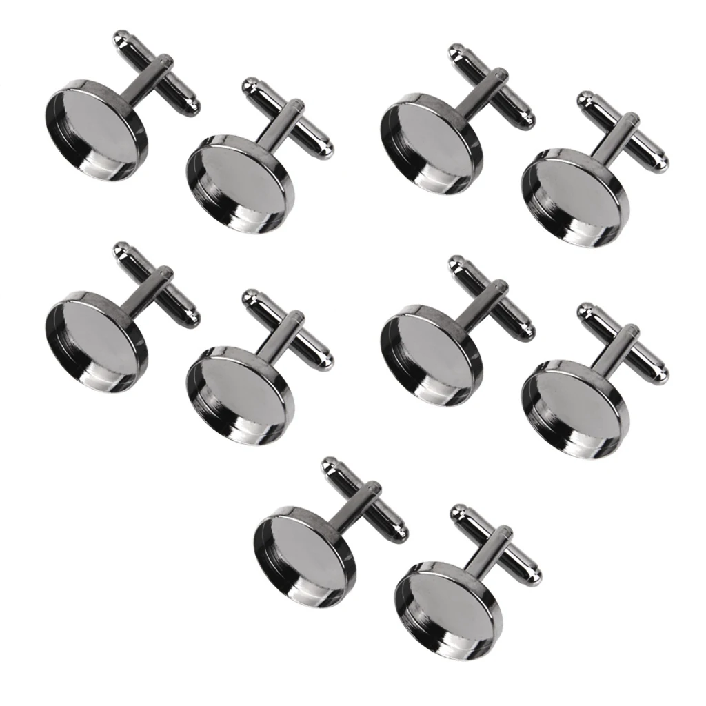 10Pcs ขายส่ง 16 มม.การตั้งค่าที่ว่างเปล่าฐาน Pad Cuff Links Cufflinks DIY สีดำ