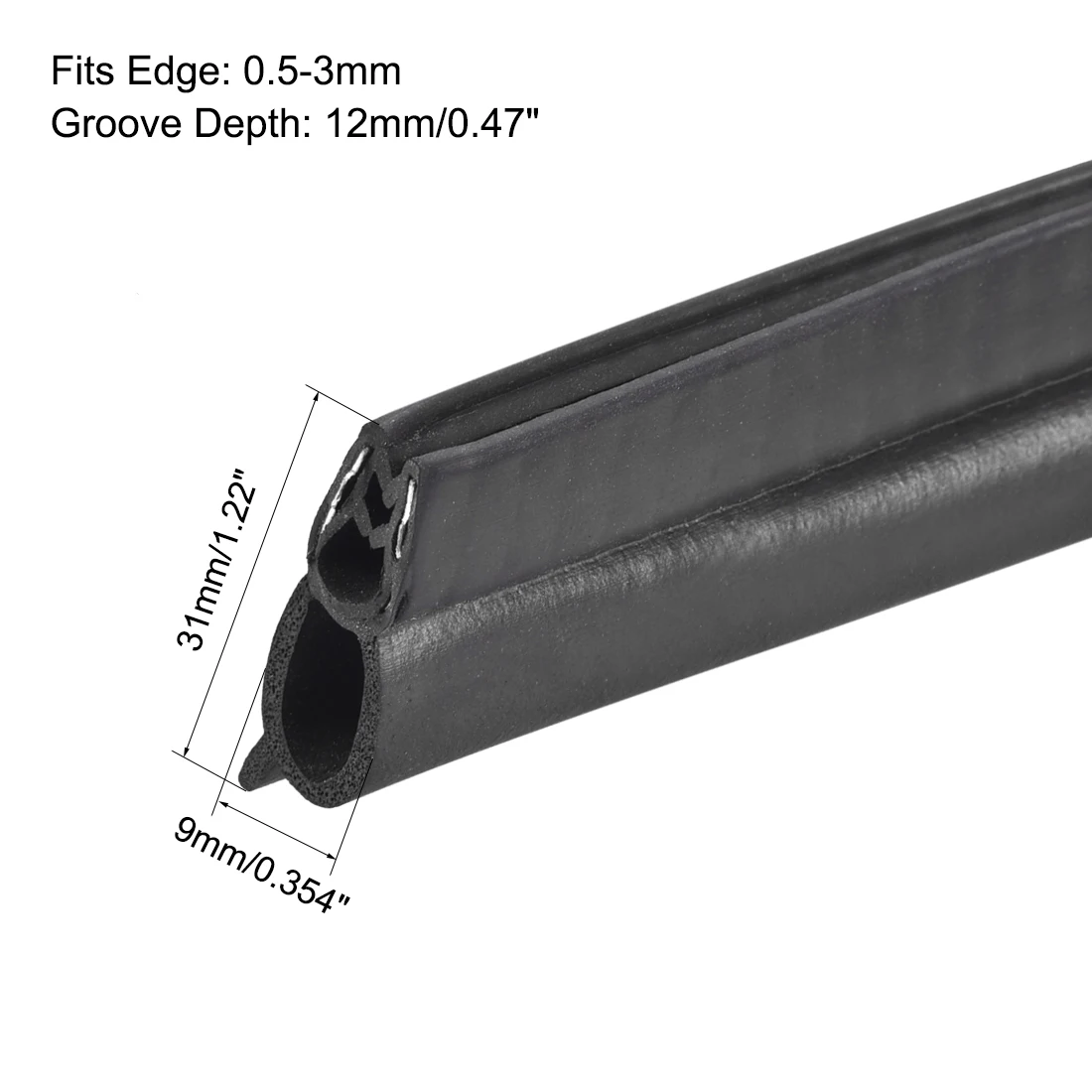 3Meters Trim Seal with Top Bulb EPDM Rubber Seal Channel Edge Protector Sheet Fits 0.5-3mm Edge Black For Decorative Trim Seals