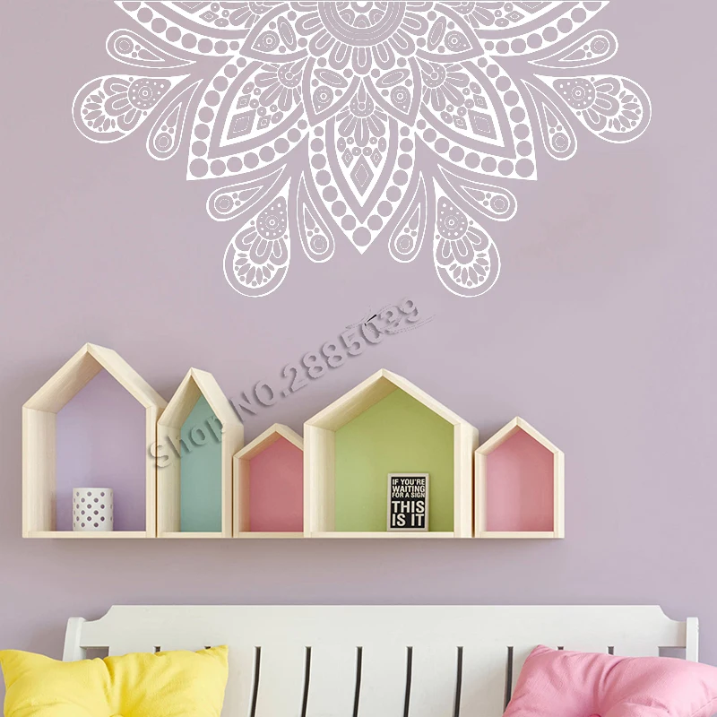 Bohemian Wall Decal Half Mandala Headboard Decal Bedroom Yoga Studio Meditation Room Home Decor Window Art Vinyl Stickers LL2217