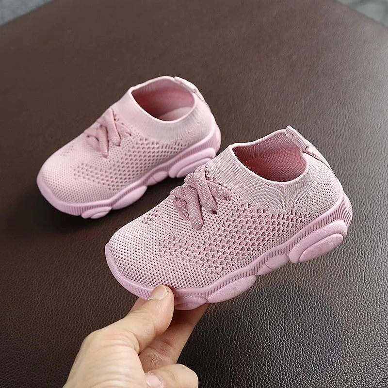 New Baby Sneakers 2024 Fashion Children Flat Shoes Infant Kids Baby Girls Boys Solid Stretch Mesh Sport Run Sneakers Shoes