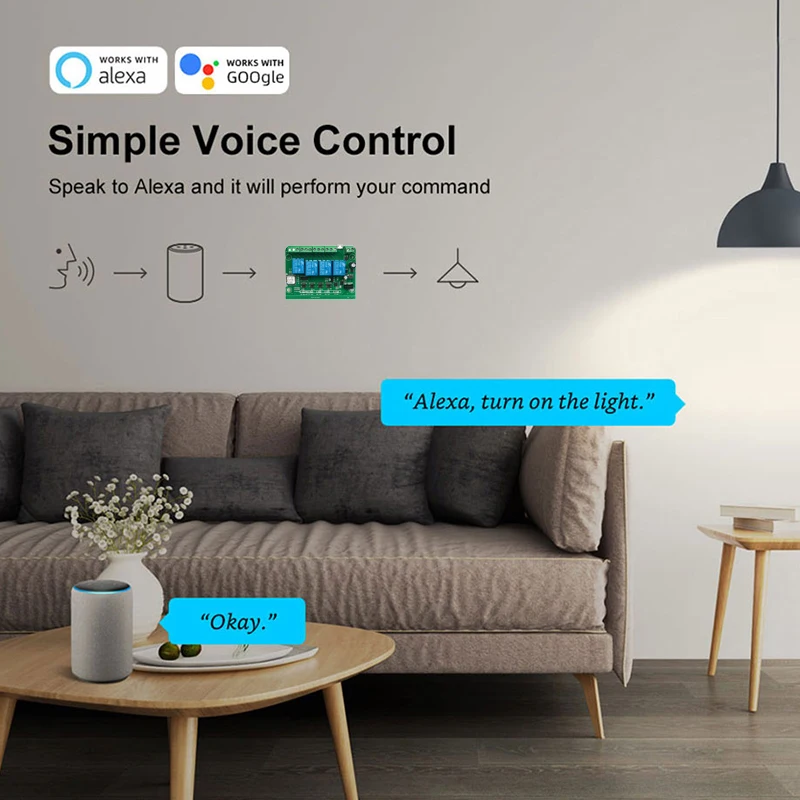 WIFI 4CH Smart Module Switch,Motor Controller,DC 12V 24V 32V AC220V,4 Channel Pulse RF433 Relay,For eWeLink,Alexa Google Home