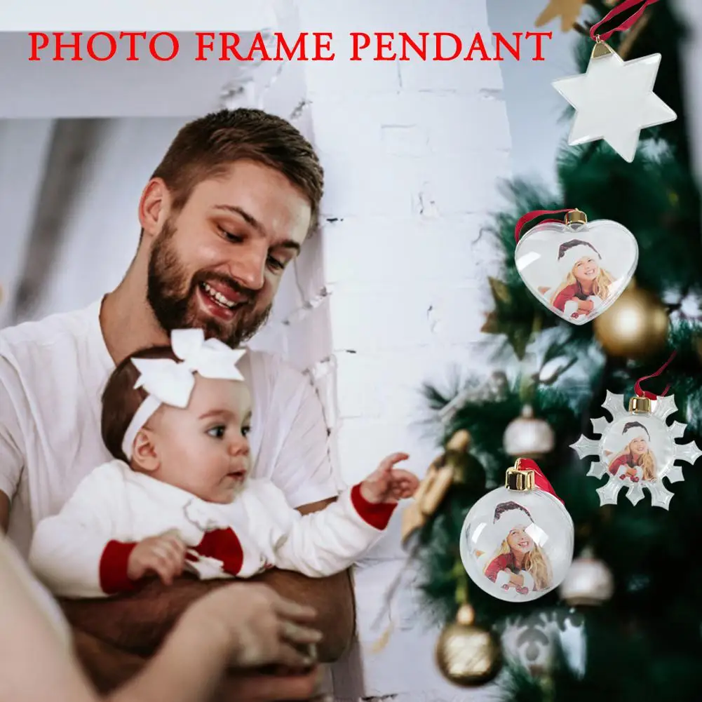 Christmas Tree Photo Ball Snowflower Heart Shape การปรับแต่ง DIY ของขวัญวันเกิด Xmas Tree ตกแต่งเครื่องประดับปีใหม่