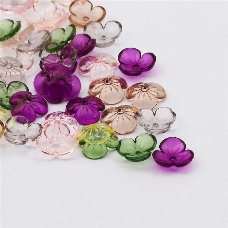 200PCS Multicolor Transparent Flower Beads Acrylic Beads For Fashion Jewelry Making DIY Handmade Necklace Bracelet Accessories