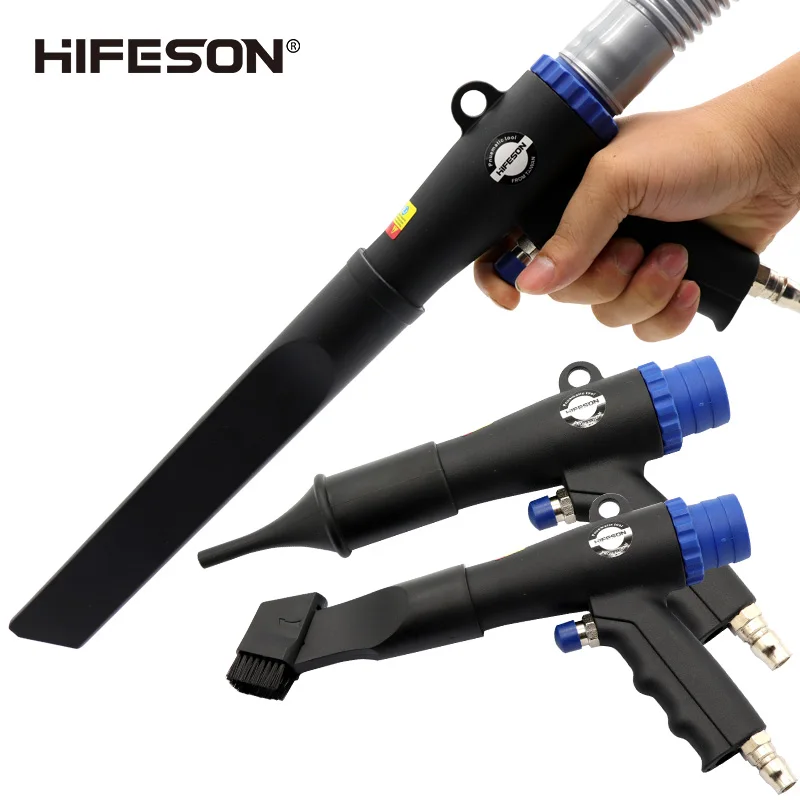 HIFESON Dual Use Pneumatic Air Blowing Dust Vacuuming Suction Gun with 3pcs Nozzles for Vacuuming and Dust Removal