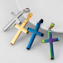 316L Stainless Steel Silver/Gold/Blue Color Cross Pendant Necklace Accessory Chain For Women Men Punk Hip Hop Jewelry Gift