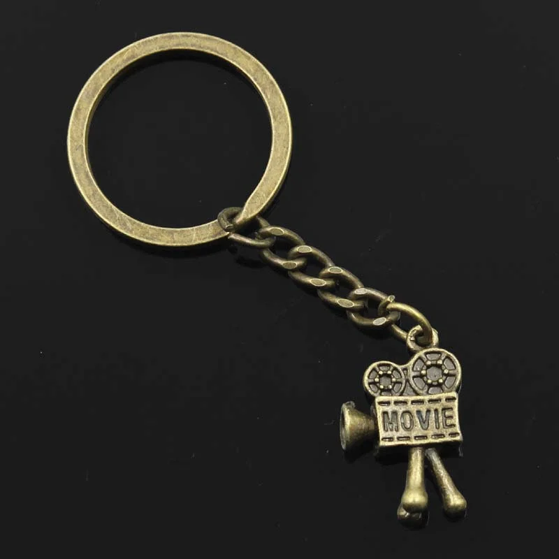 New Fashion Men 30mm Keychain DIY Metal Holder Chain Vintage Movie Camera Projector 25x17mm Silver Color Pendant Gift