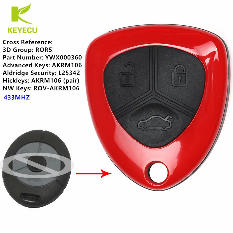 KEYECU Upgraded Remote Car Key Fob 433MHz for Rover 25 45 Streetwise MG TF ZR ZS 2003 2004 2005 -YWX000360