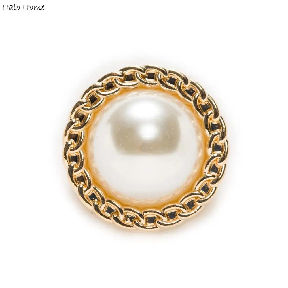 5pcs Pearl Round Shank Gold Metal Buttons Pattern Decor Sewing Replace Scrapbook Coat Cloth Headware Sweaters Handmade18-25mm