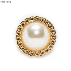 5pcs Pearl Round Shank Gold Metal Buttons Pattern Decor Sewing Replace Scrapbook Coat Cloth Headware Sweaters Handmade18-25mm