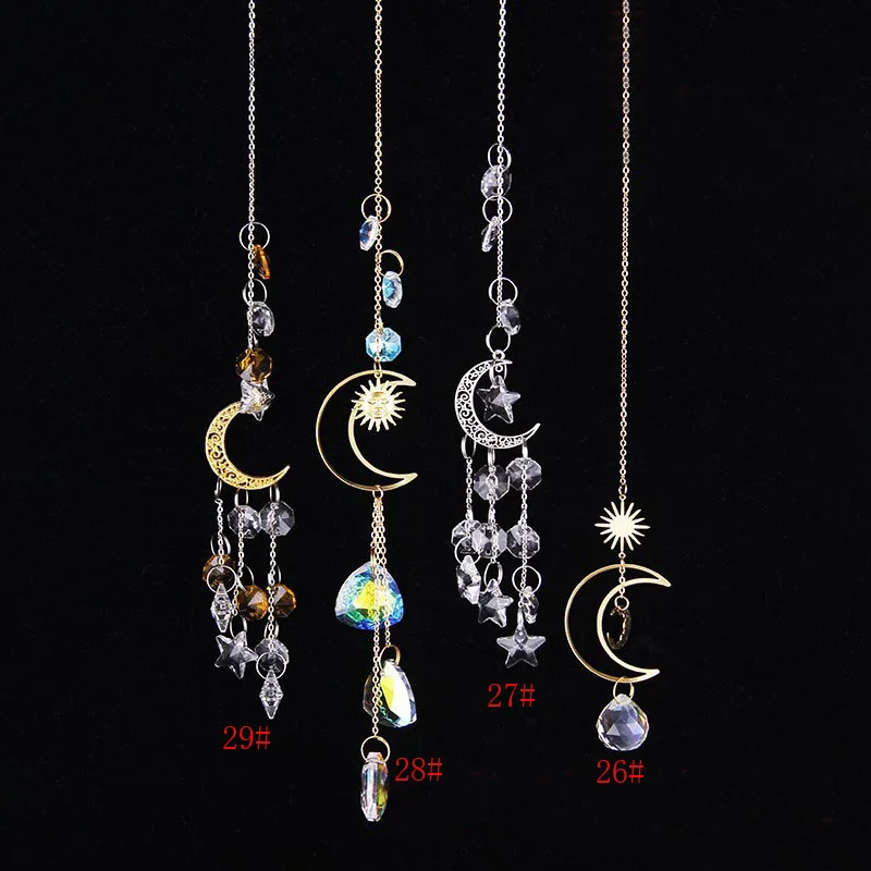 

1pcs Moon Sun Catcher Crystal Hanging Prism Ornament Wind Chimes Garden Home Patio Porch Decoration Rainbow Pendant