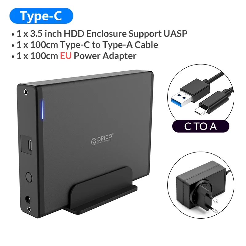 ORICO 3.5 inch HDD Case Type-C & USB3.0 Hard Drive Enclosure SATA
