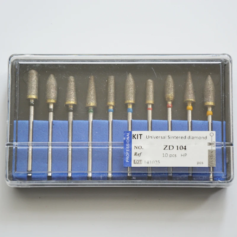 

10Pcs/box ZD104 Dental Lab Burs Kit Universal Sintered Diamond Kit for Grinding and Polishing