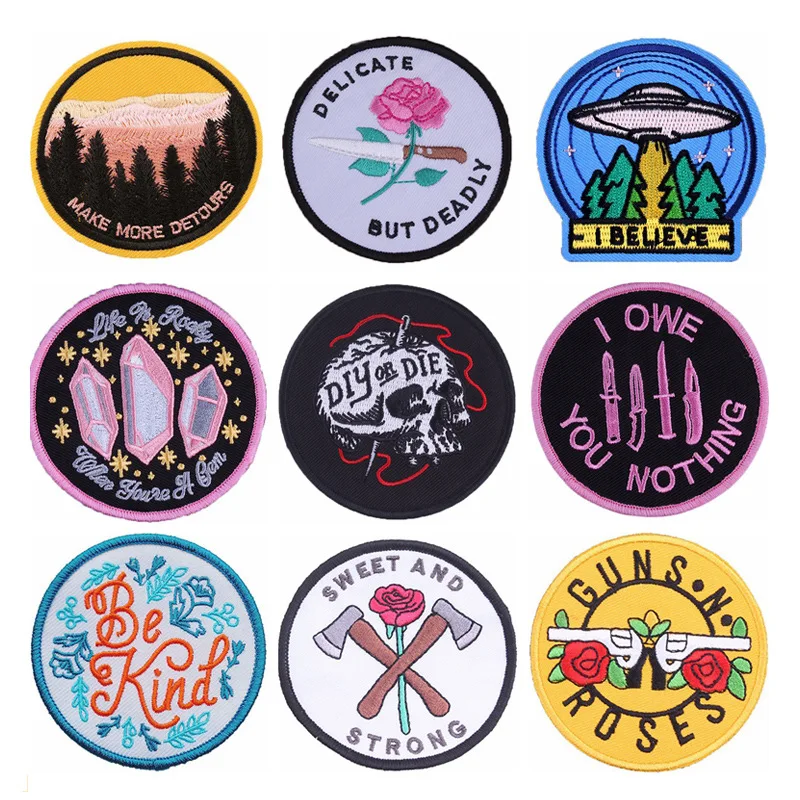 

20pcs/Lot Fun Round Embroidery Patch Letter Tree Rose Mount Sweet Srong Axe Clothing Decoration Accessories Craft Diy Applique